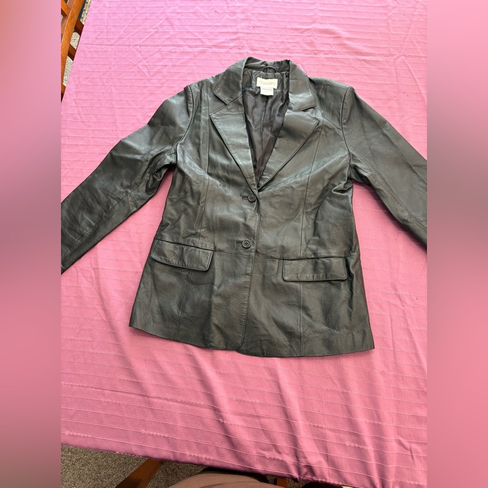 Chadwick’s 100% Leather Black Jacket Button Down Pockets Size 12 Vintage
